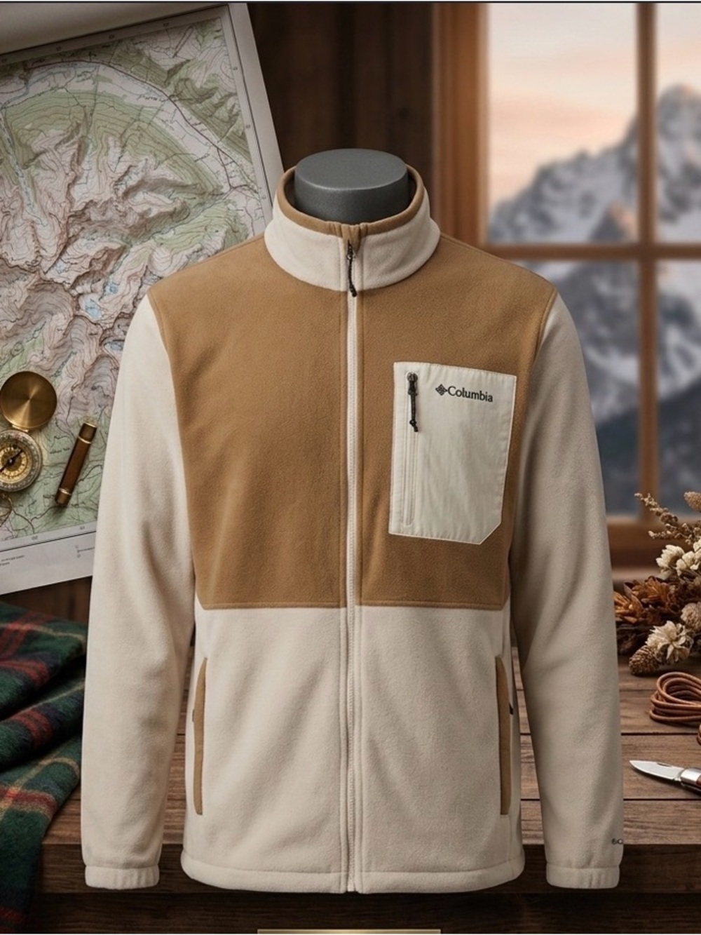 Columbia Tan and Cream Fleece Jacket SIZE XL
